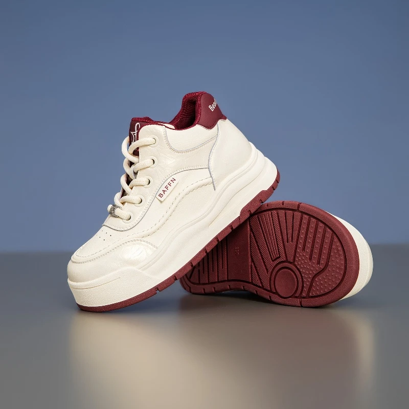 Baffn芭芬24秋新款璀璨珠光全牛皮小白鞋惊艳安可拉红增高休闲鞋