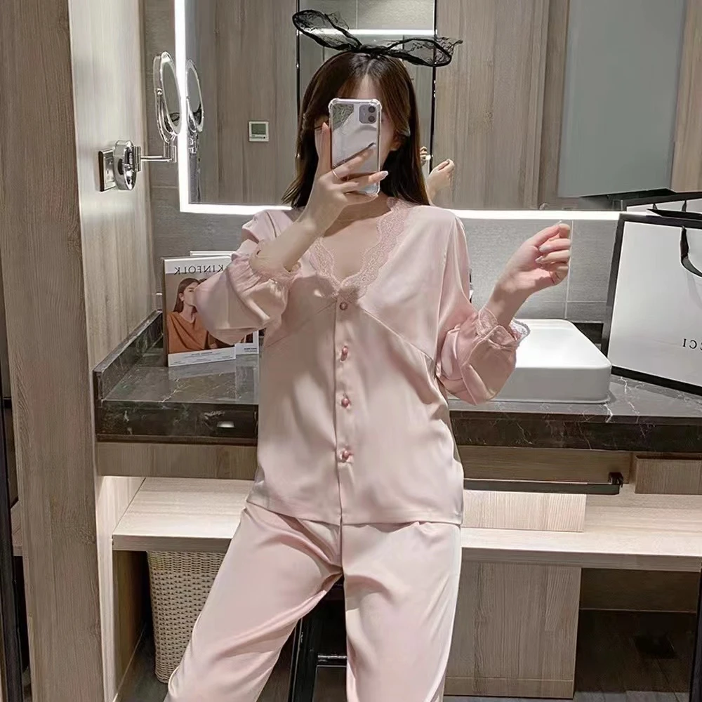 睡衣女春夏轻奢2025新款网红冰丝高级感甜美家居服可外穿MM套装