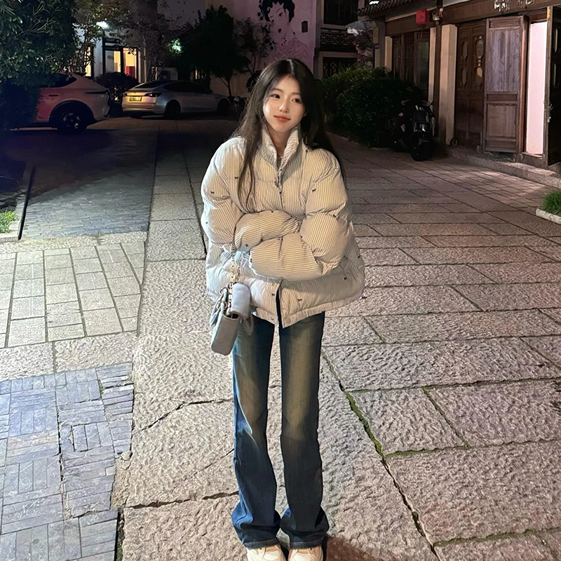 太火了奶蓝色棉服女2025年新款冬季加厚学生小个子棉衣棉袄面包服