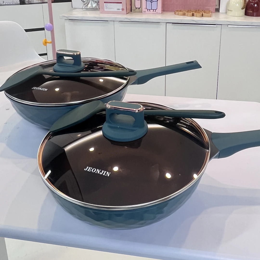 JEONJIN有钛不粘锅钻石渐变炒锅家用透明盖多功能炒菜锅不挑灶具
