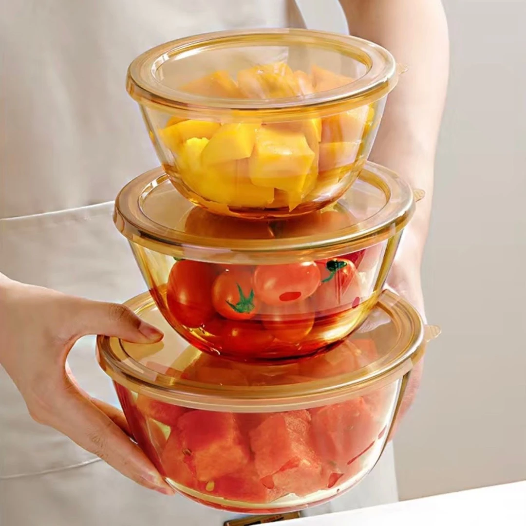 特价玻璃碗三件套水果碗高硼硅餐具家用蔬菜沙拉碗网红甜品汤面碗