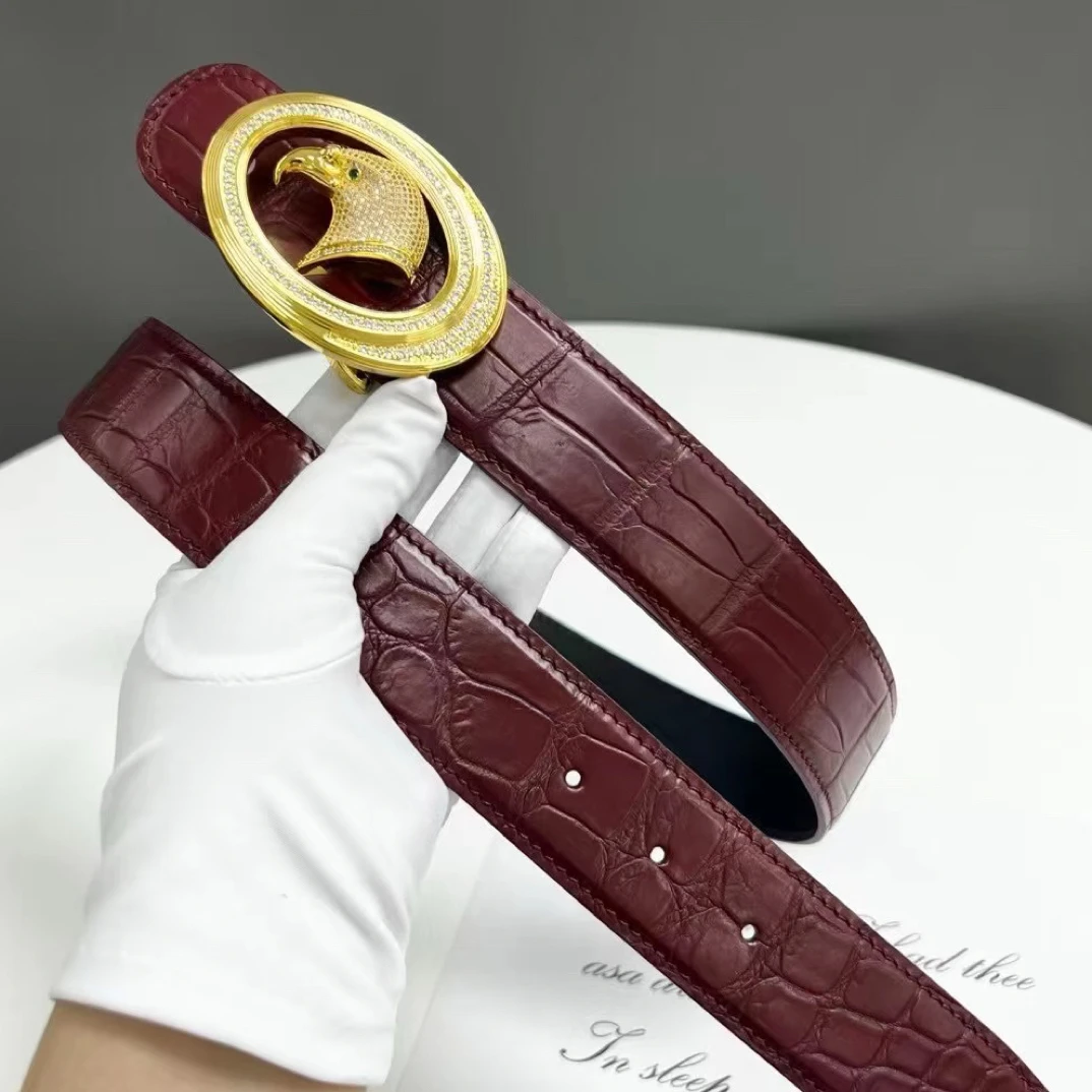 尼罗鳄鱼皮男士高端休闲皮带3.8宽轻奢潮流