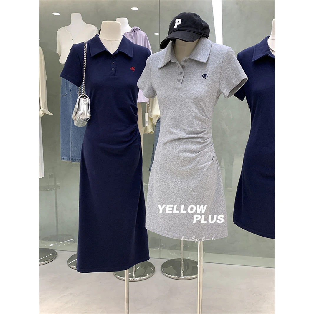 纯棉短袖T恤连衣裙女夏季丘比特刺绣学院风休闲收腰长短款裙子ins