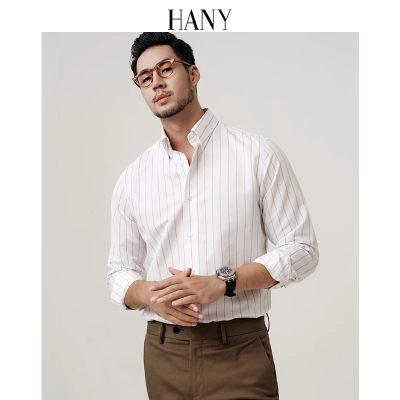 HANY【桑蚕丝易打理】汉尼衬衫男长袖条纹商务抗皱高级感休闲衬衣