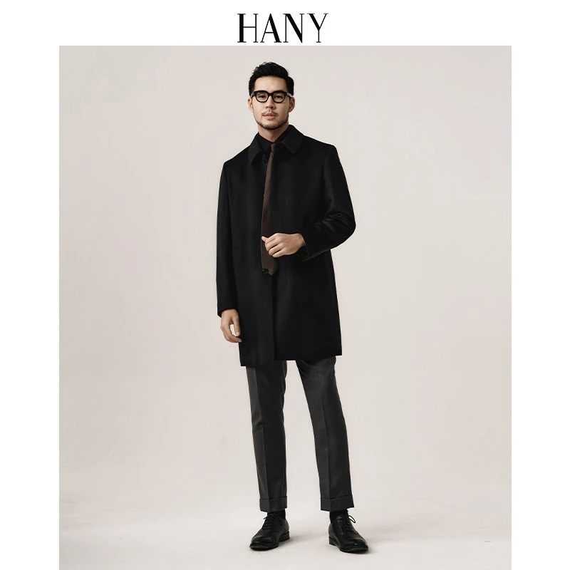 HANY【山羊绒羊毛大衣】汉尼男呢子外套商务翻领男士毛呢风衣秋冬