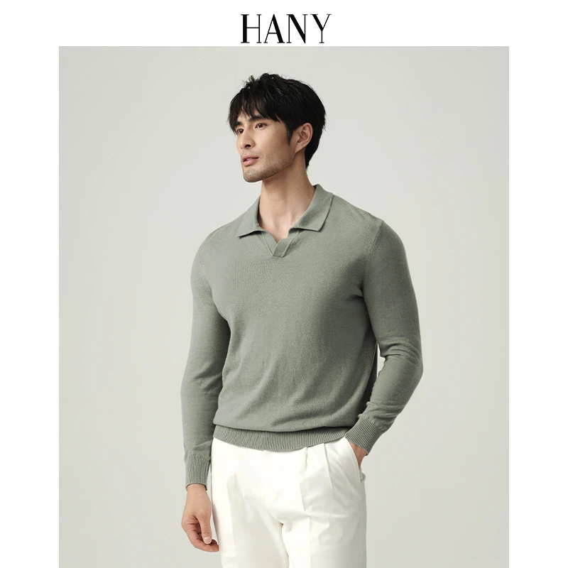 【意式海鸥领可机洗羊绒棉】针织衫男长袖士打底衫灰绿毛衣衫冬