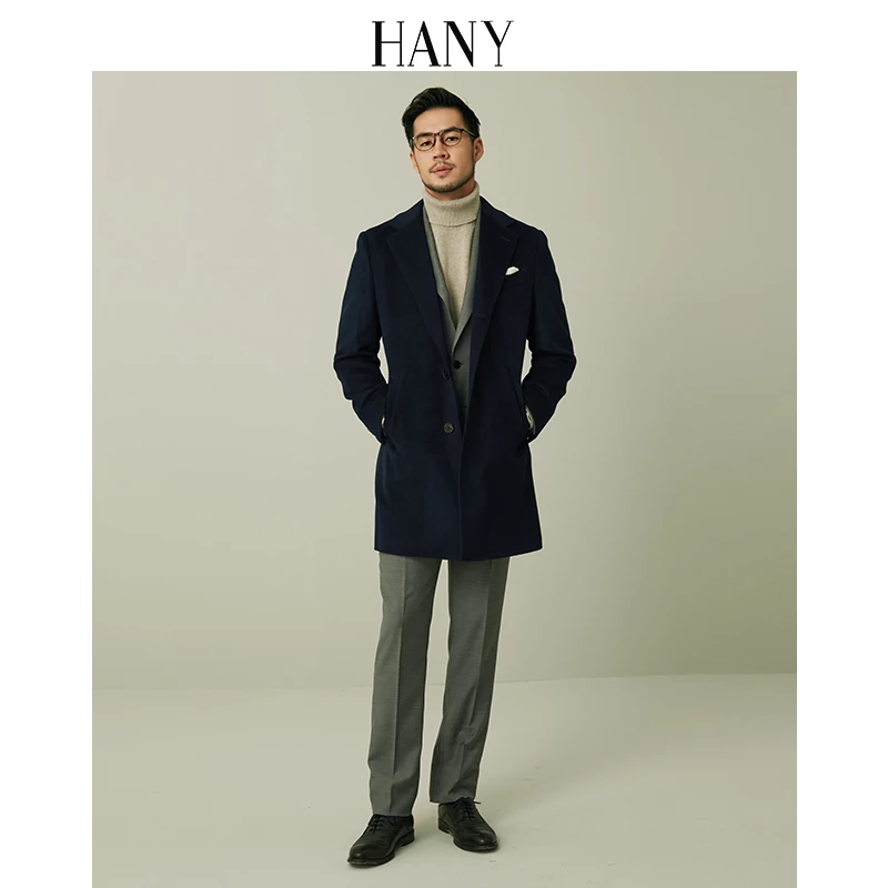 HANY【羊绒大衣】男商务绵羊毛高级感毛呢中长款男士呢子风衣外套