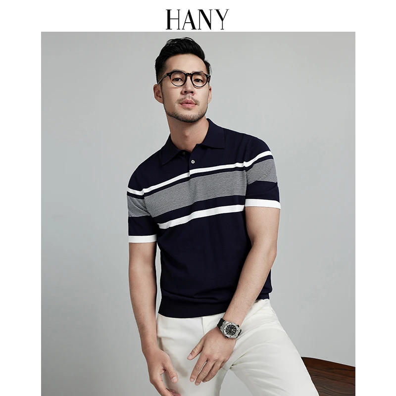 HANY[桑蚕丝亚麻棉]海魂衫短袖男商务polo衫休闲针织男士t恤夏季