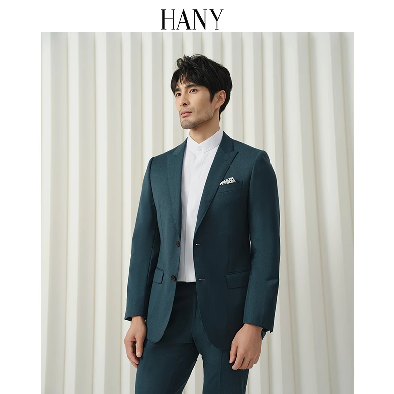 HANY【意大利reda纯羊毛】西装套装男墨绿正装孔雀绿男士绅士西服