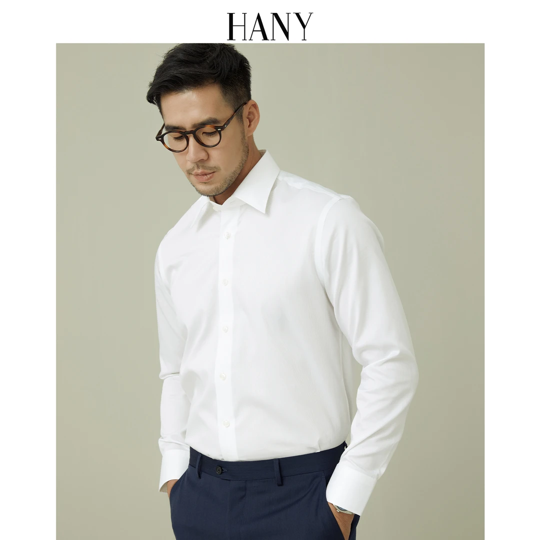 HANY汉尼免烫白衬衫男长袖纯棉抗皱商务结婚西装男士白衬衣春夏