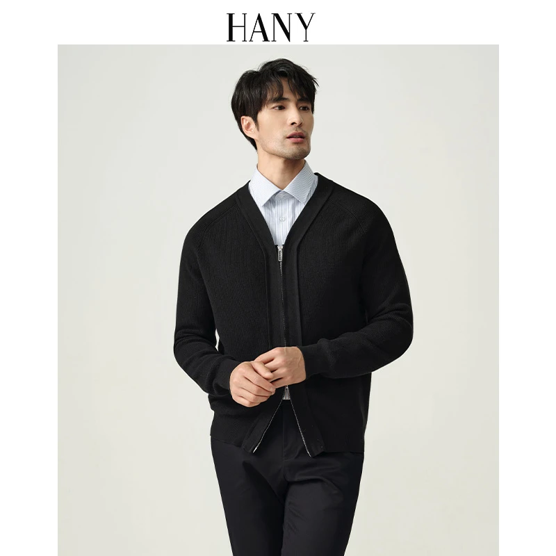 HANY【可机洗羊绒棉】汉尼毛衣男士商务开衫针织衫高级保暖外套秋季