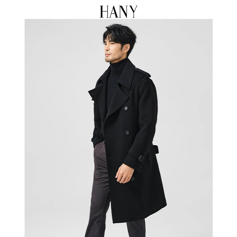 HANY【加厚羊毛战壕大衣】汉尼男风衣毛呢普鲁士男士英伦风外套冬季