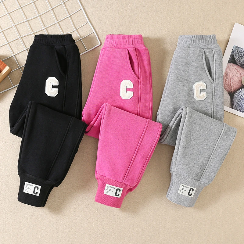 女童裤子秋冬款儿童加绒加厚运动裤中大童冬装外穿卫裤女孩束脚裤