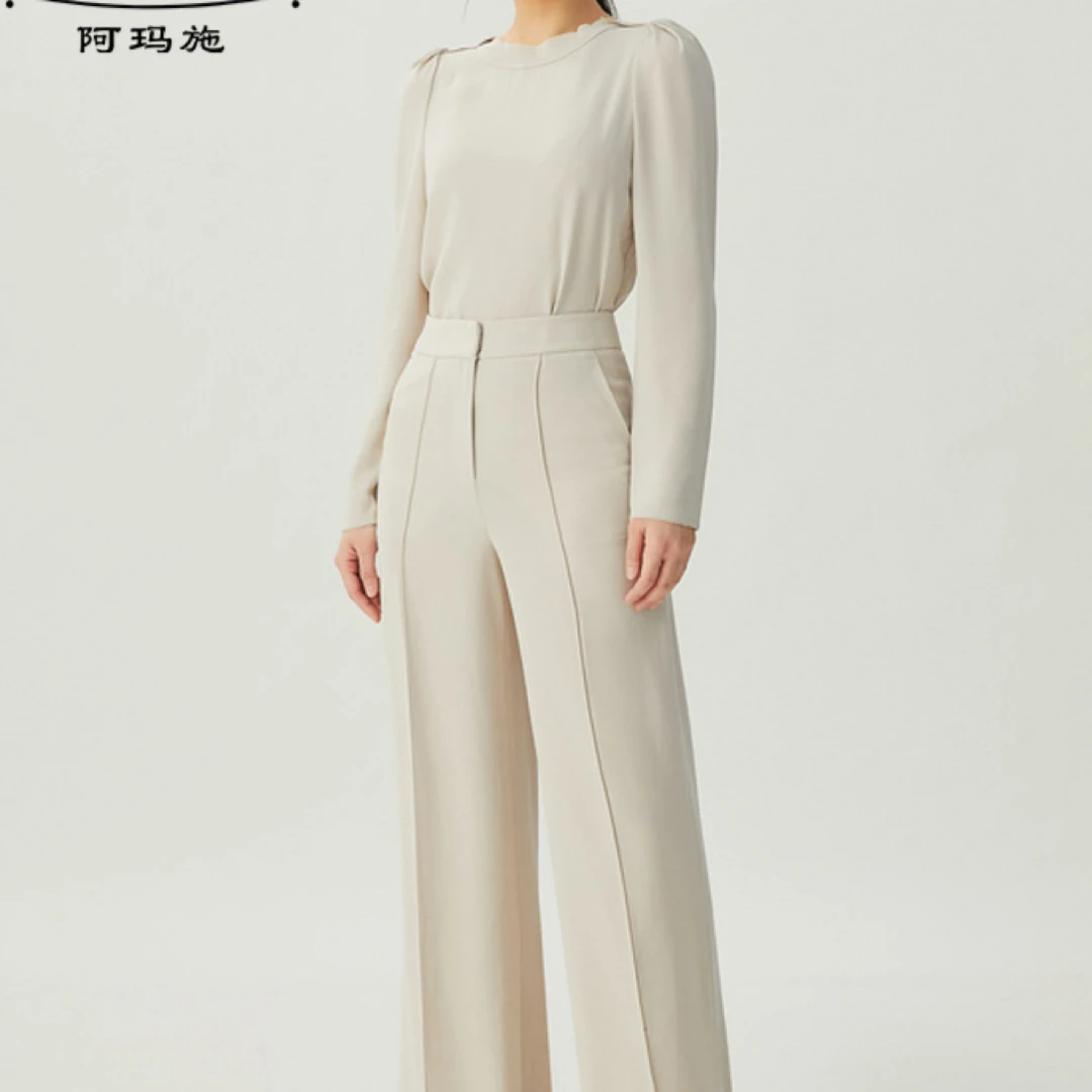 AMASS/阿玛施时尚高腰纯色直筒气质韩版高腰纯色阔腿裤5100350