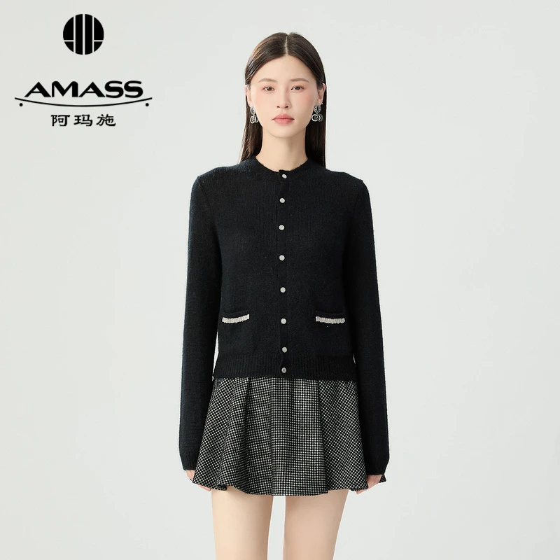 阿玛施AMASS夏季温柔毛绒质感针织衫开衫短款长袖5阿玛施针织开衫