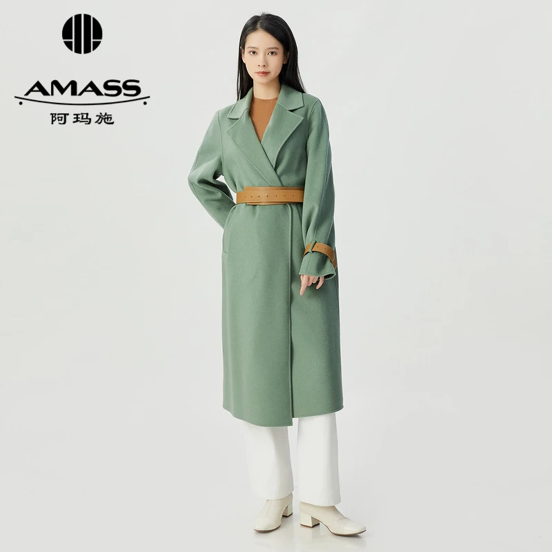 AMASS阿玛施新款长款羊毛双面毛呢大衣(附腰带附袖带)5400595外套