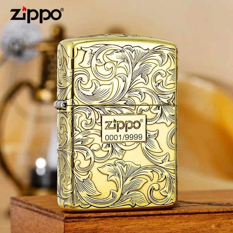 ZIPPO打火机五面黄铜唐草正版防风煤油打火机男士高档礼物正品