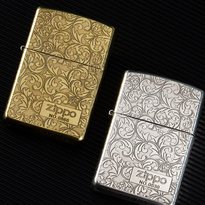 ZIPPO防风打火机 五面唐草 经典图案五面环绕雕刻男士 金/银色 6