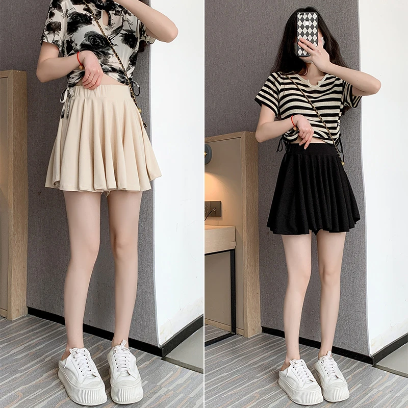 短裙女半身裙a字百褶裙防走光夏季显瘦高腰休闲宽松伞裙蓬蓬裙子