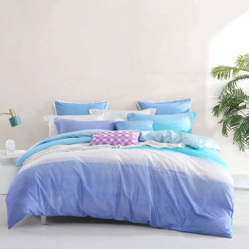 【梦洁家纺】100纯棉绣花全棉印花四件套轻奢床品学生宿舍纯色：清澈