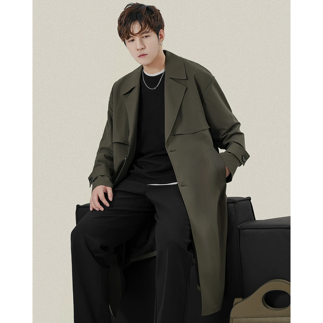 英伦风战壕中长款风衣男士春秋季新款宽松廓形单排扣上衣休闲外套