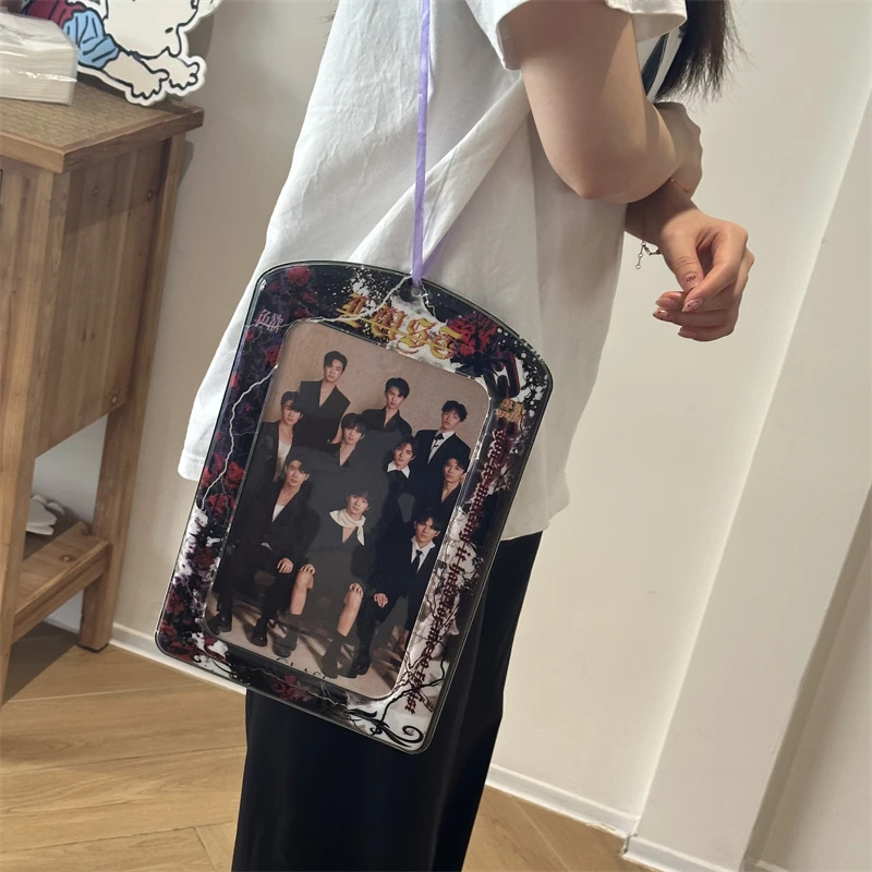 小红书款欲望黑玫瑰原创土味PVC超大卡套A4收纳追星应援展示挂件