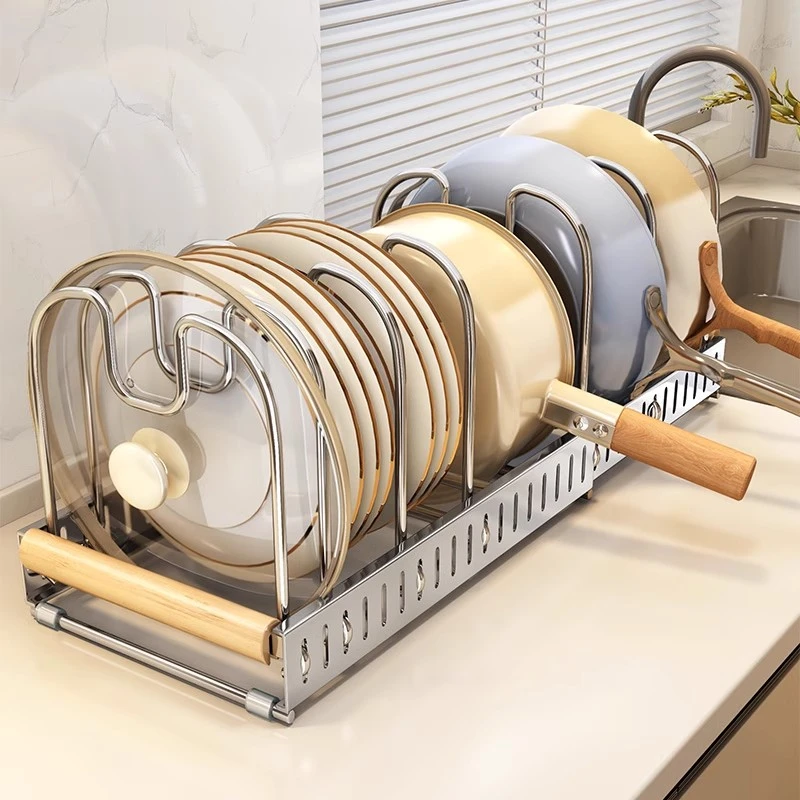 304不锈钢伸缩厨房置物架台面锅架橱柜内碗碟锅盖锅具家用收纳架