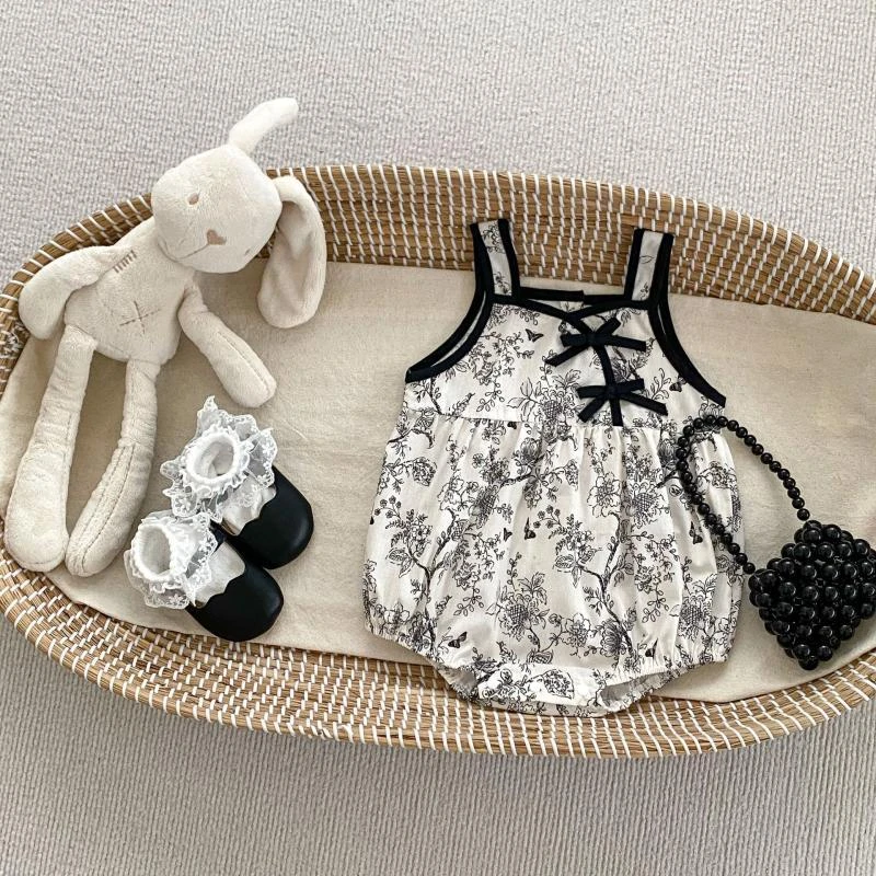 INS新款女夏季薄款哈衣中国风碎花盘扣无袖包屁衣