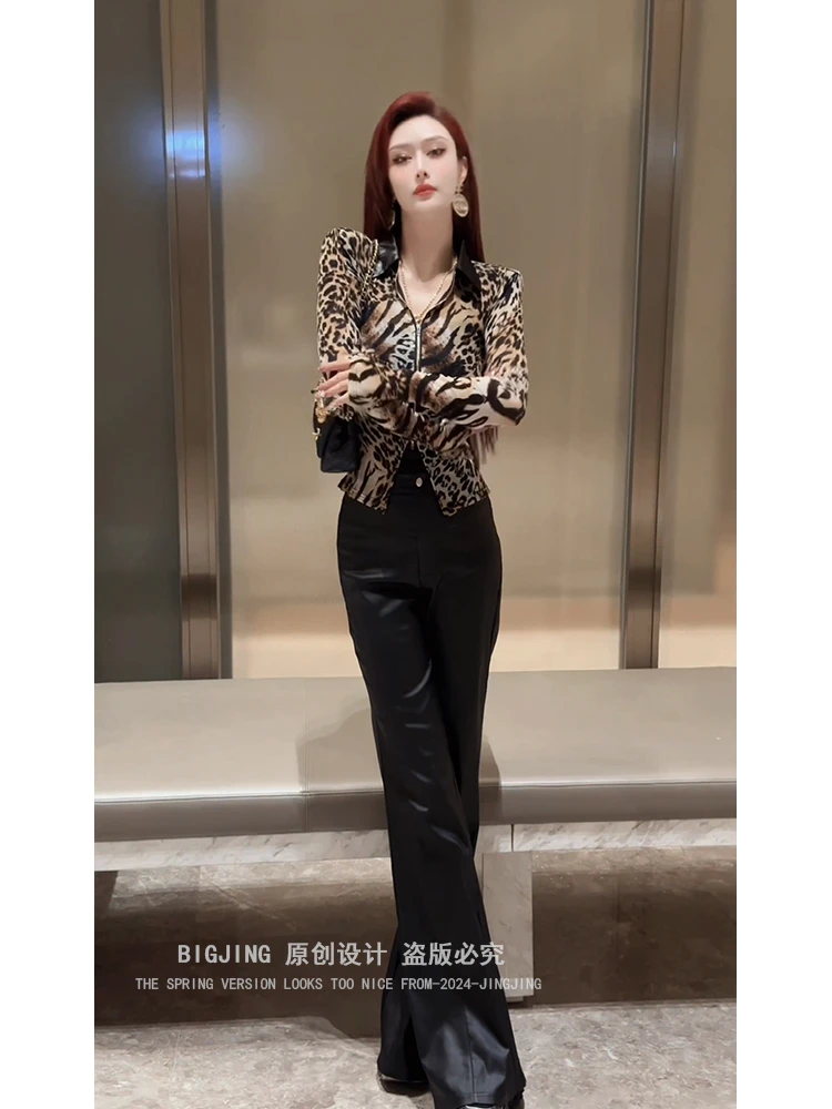 【清-不支持退】韩版气质豹纹衬衫