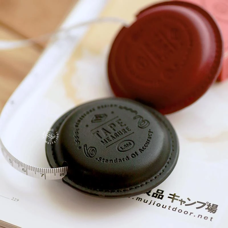 本子事多复古皮卷尺伸缩曲奇卷尺1.5米圆形皮面软尺测量腰围