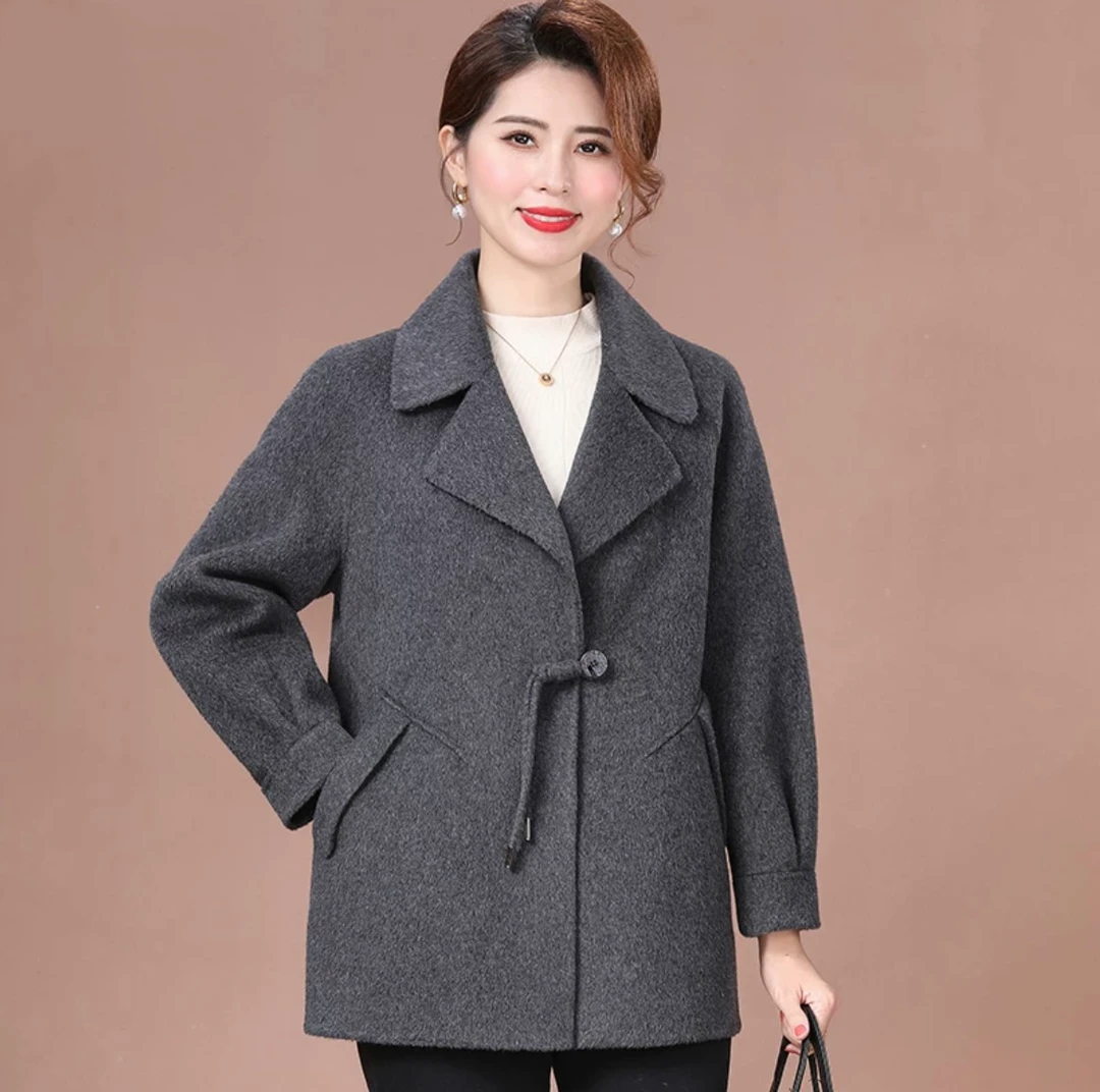 2024秋冬新国风气质女短款西装领纯手工羊毛大衣高级感时尚外套