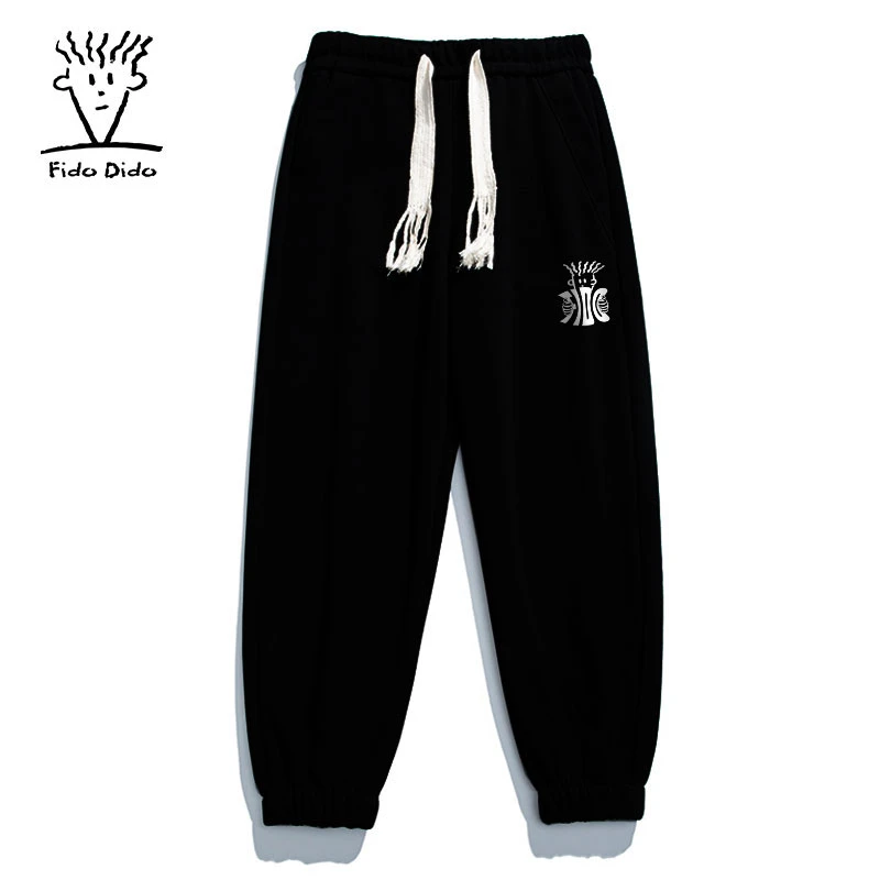 FIDO DIDO宽松印花百搭束脚休闲卫裤男女同款FDCSP0040HJ