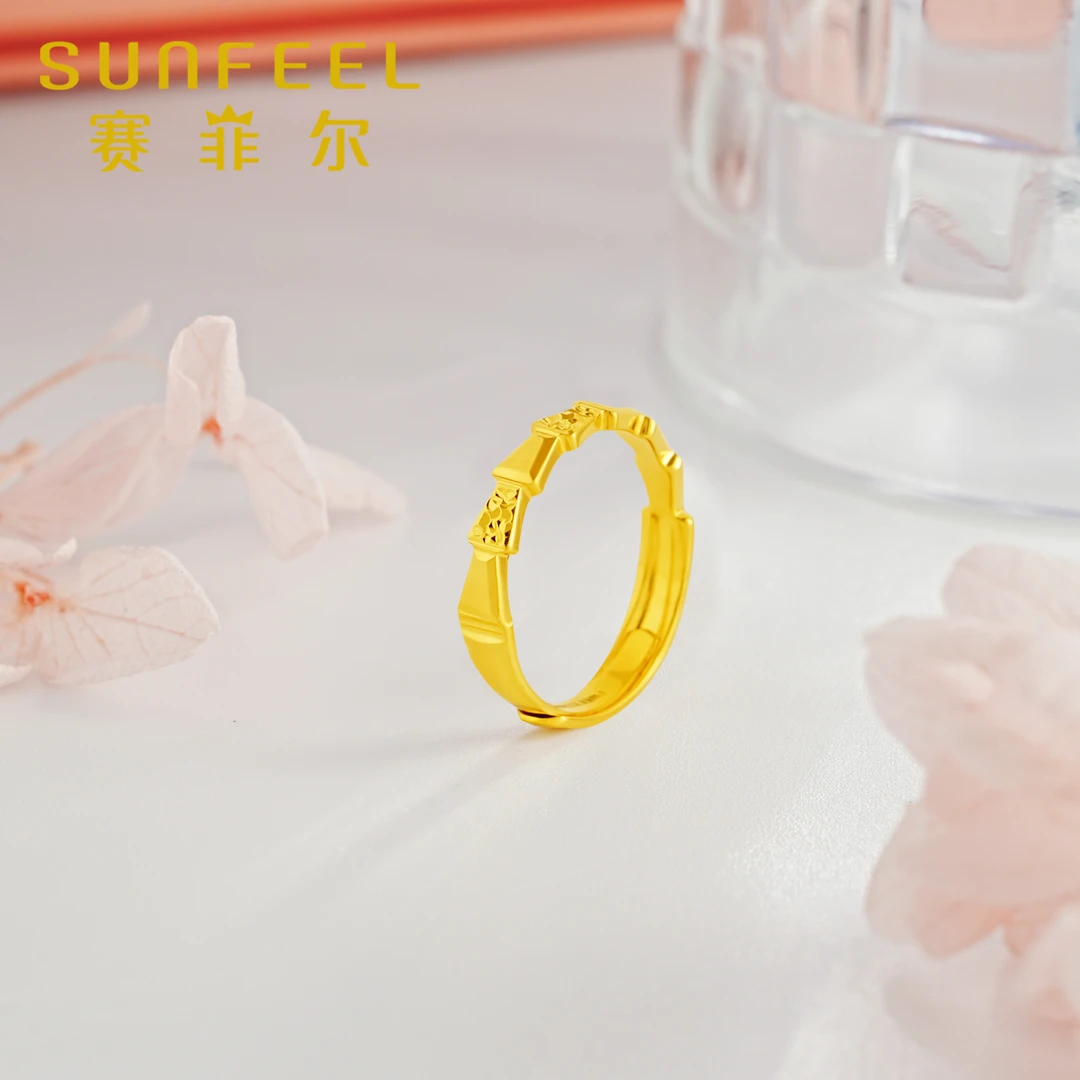SUNFEEL/赛菲尔足金碎冰冰三角黄金戒指中秋送礼