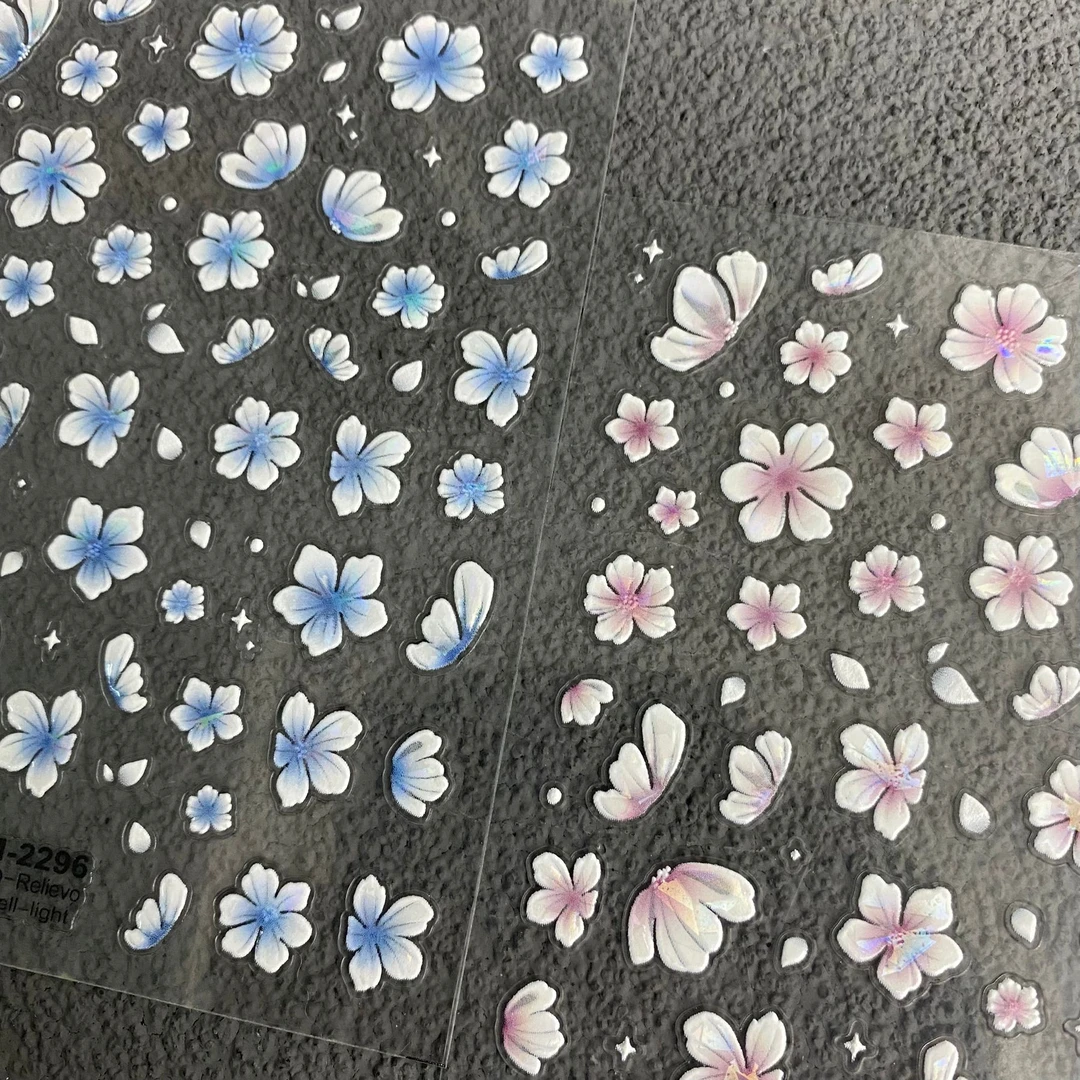 高级感纯欲冰封之花浮雕美甲贴纸贝壳光百合山茶花五瓣指甲装饰贴