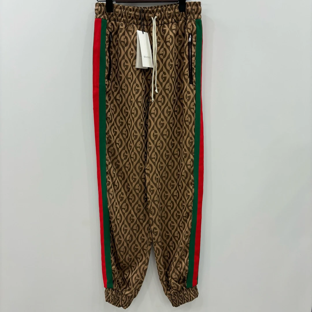 古驰 Gucci/老花满印红绿织带束脚运动裤/尺码M/全新带吊/5162