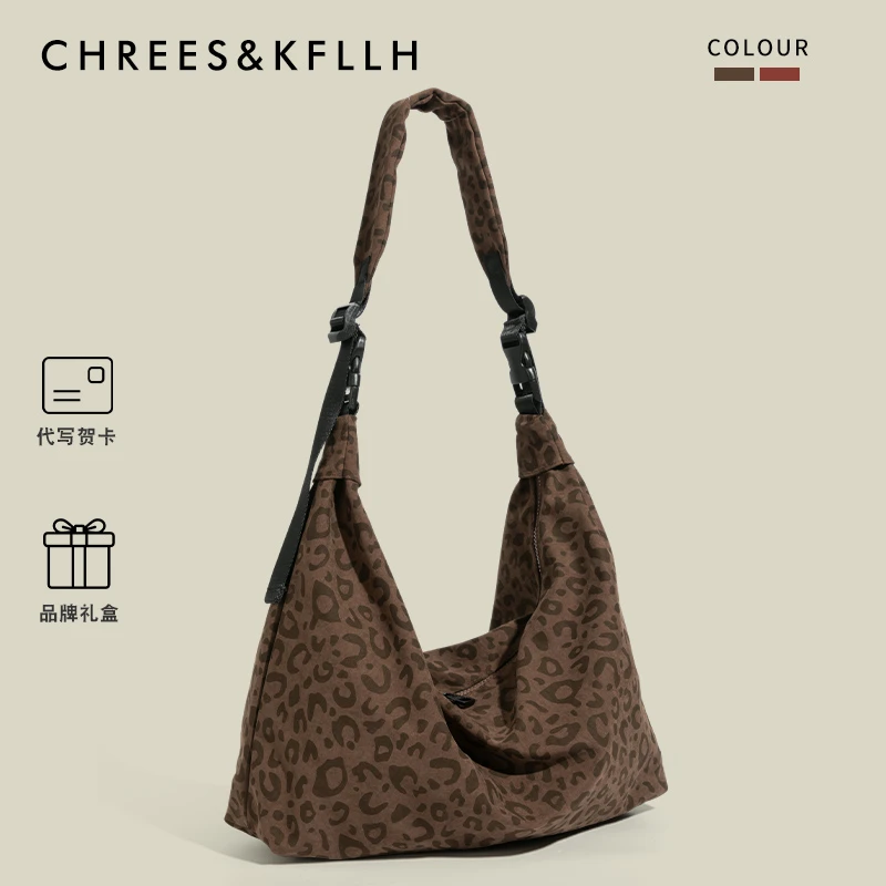 CHREES&KFLLH复古洋气豹纹托特包女2024春夏新款帆布单肩斜挎大包