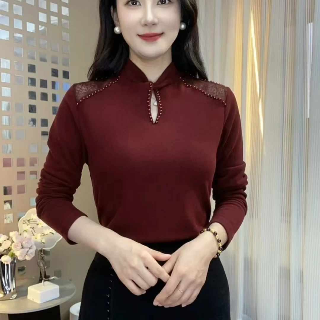 2024秋冬新款洋气中式镂空时尚设计气质上衣小衫修身显瘦打底女士