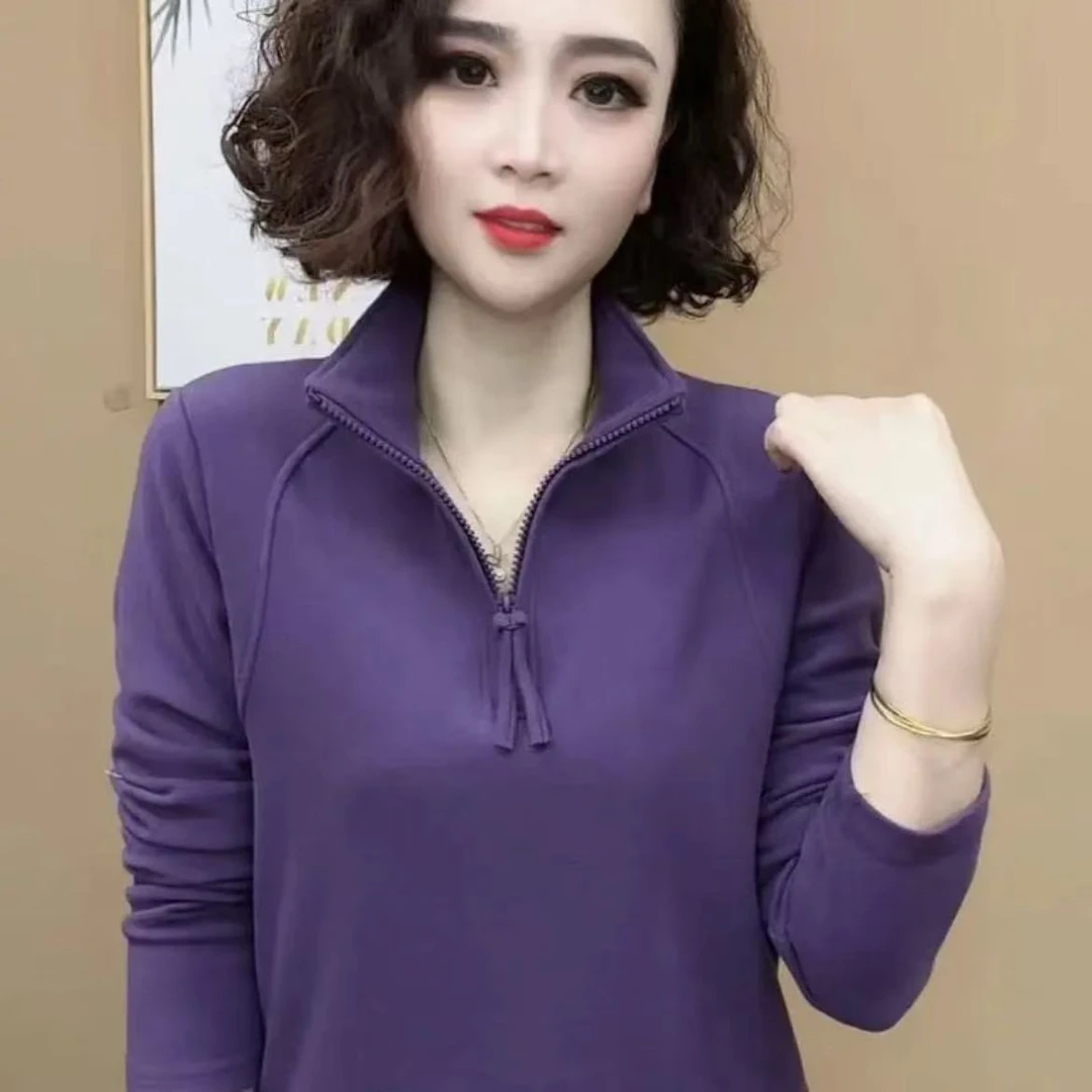 2024秋冬季新品时尚百搭修身显瘦加绒加厚半拉链打底女士上衣
