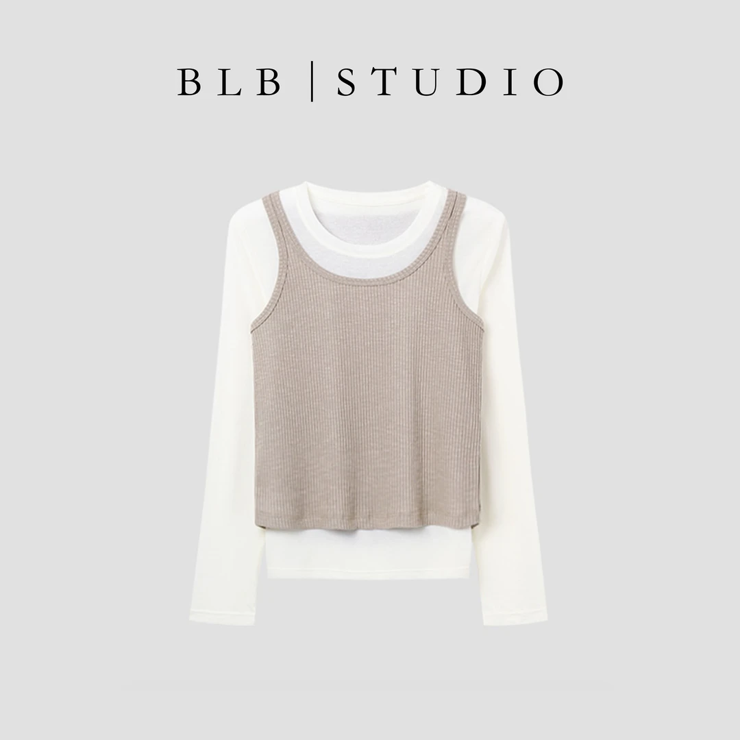 D.cousin   百搭修身显瘦纯色打底衫女假两件套装 1227