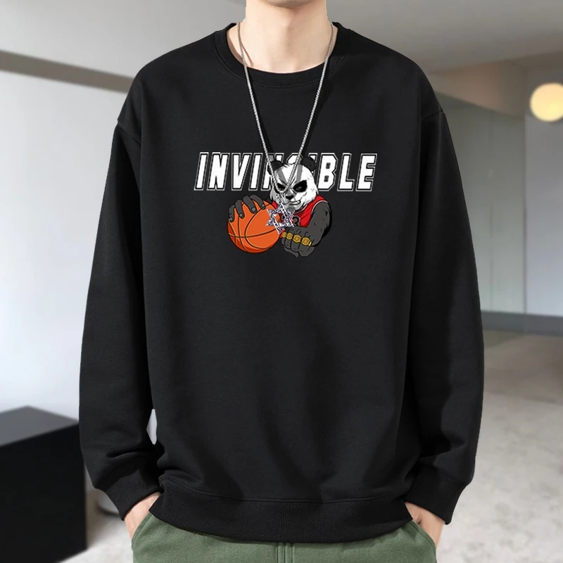 秋冬新款熊猫卡通印花卫衣男美式高街重磅棉加绒休闲上衣潮牌外套