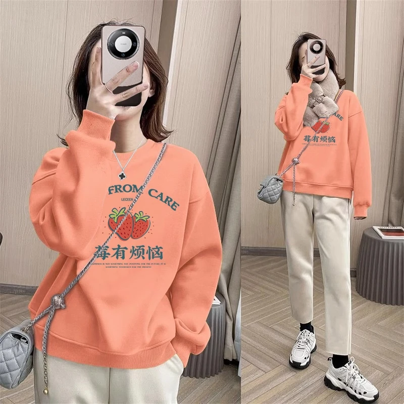 草莓个性复古卫衣女春秋款2024新款爆款学生早初秋季高级感上衣潮