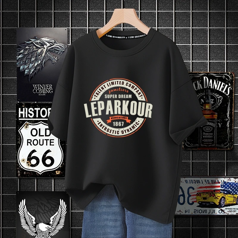 纯棉欧货短袖t恤男士宽松大码潮牌夏季2024新款男装圆领体恤款