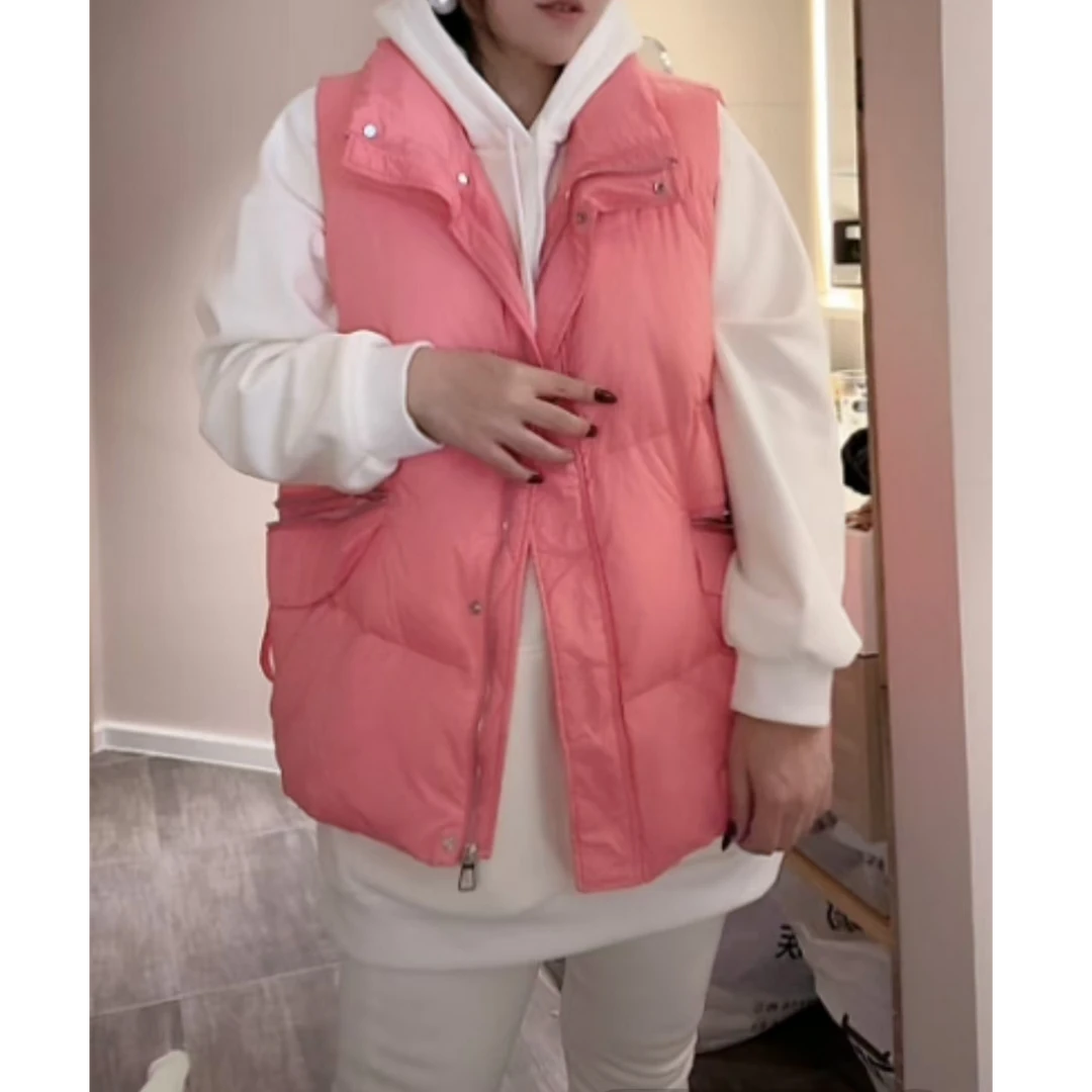 自编881124 粉色韩系可叠穿百搭背心立领马甲