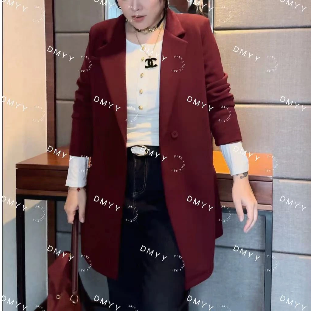 D7243 韩系气质黑色宽松复古休闲西服外套