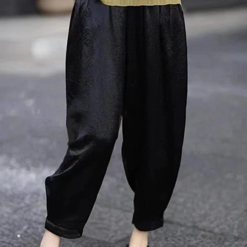 99586#新款褶皱宽松显瘦百搭休闲无弹哈伦裤