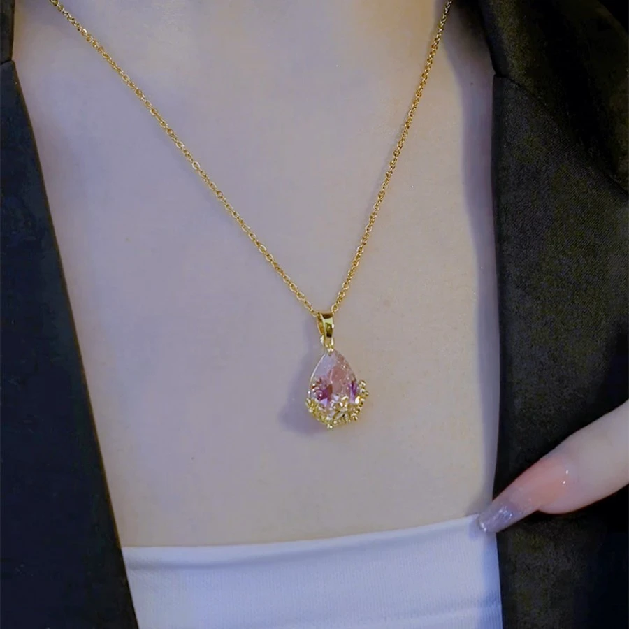 钛钢项链 浪漫水滴吊坠项链网红饰品锁骨链项链控首饰时尚轻奢