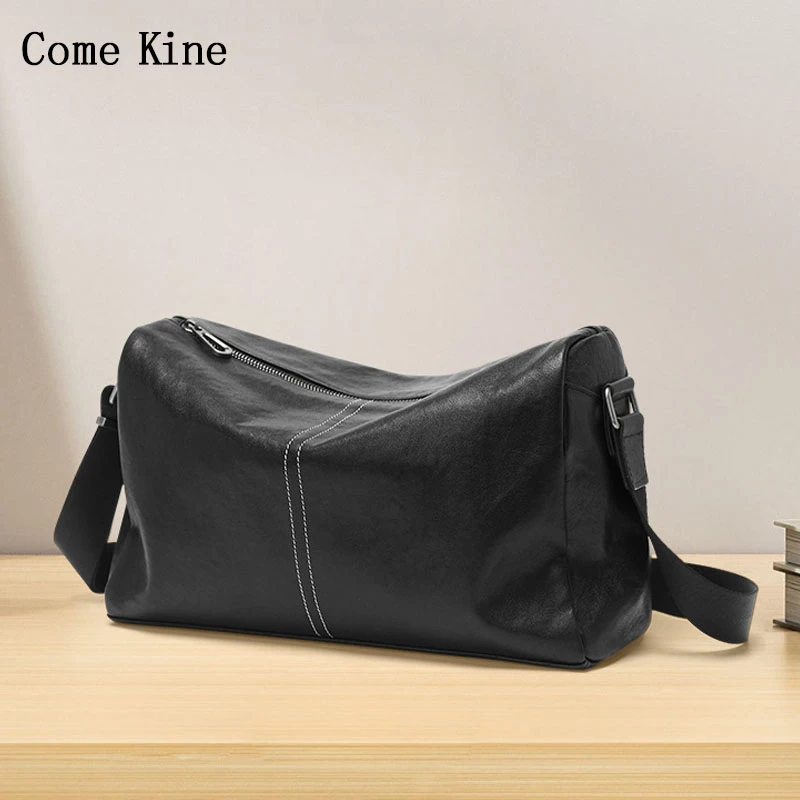 ComeKine男士真皮单肩包运动新款斜跨包头层牛皮背包休闲横款男包