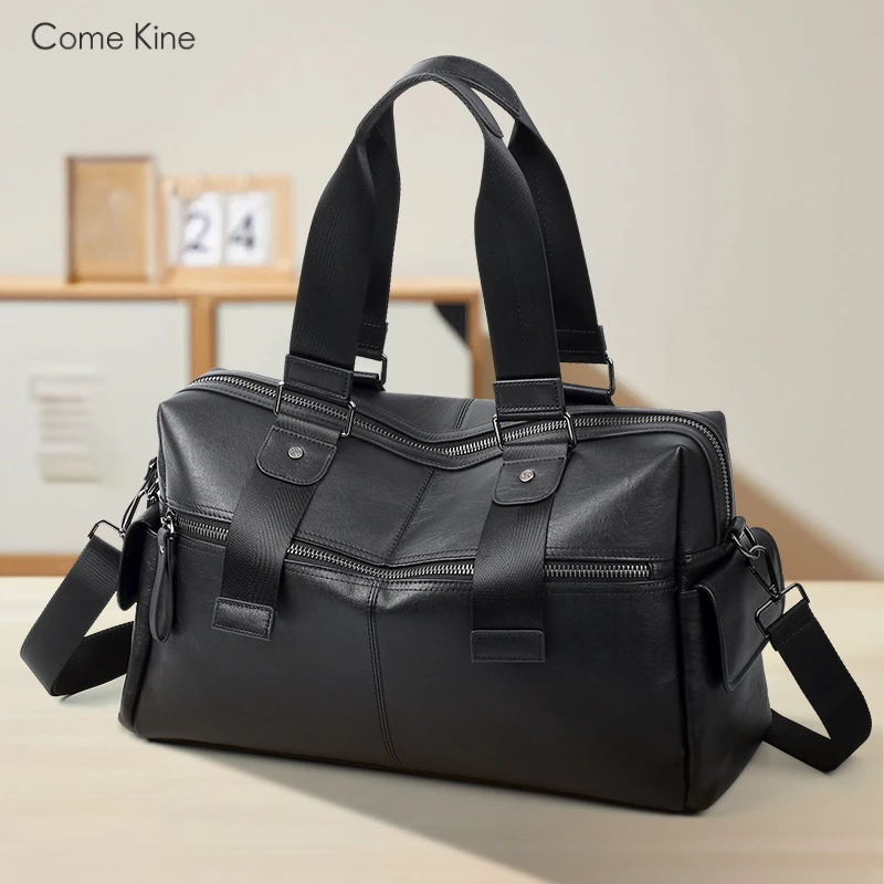 ComeKine真皮男士手提包大容量时尚休闲包出差旅游男包牛皮旅行包