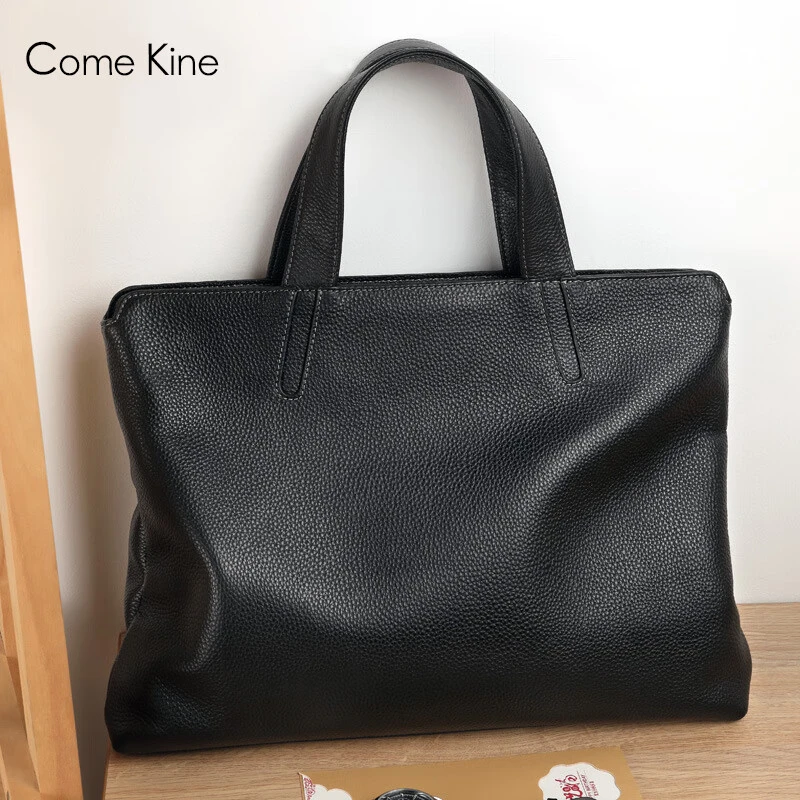 ComeKine新款男士手提包横款牛皮商务公文包时尚大容量电脑包真皮