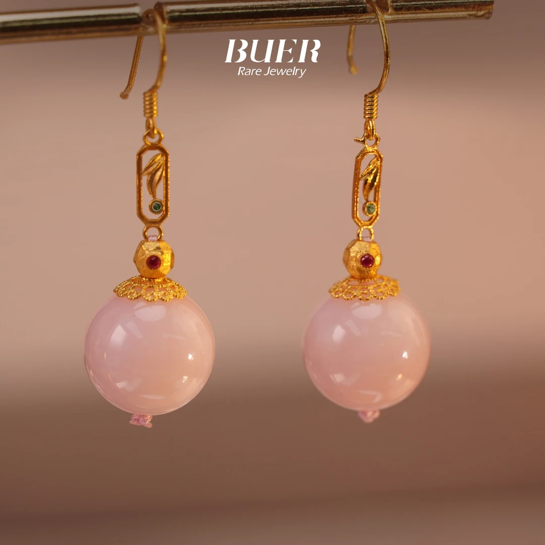 【不二】粉欧泊18K金DIY耳环